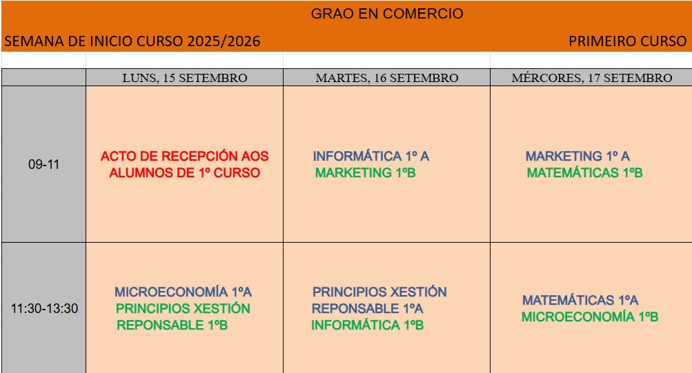 calendario semana inicio curso 1º